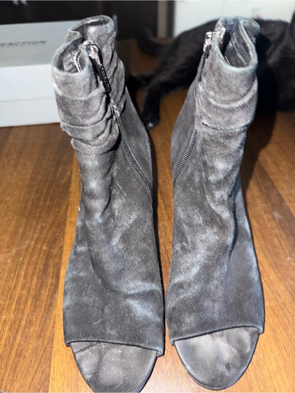 Kenneth Cole Black Suede Peep-Toe Ankle Boots